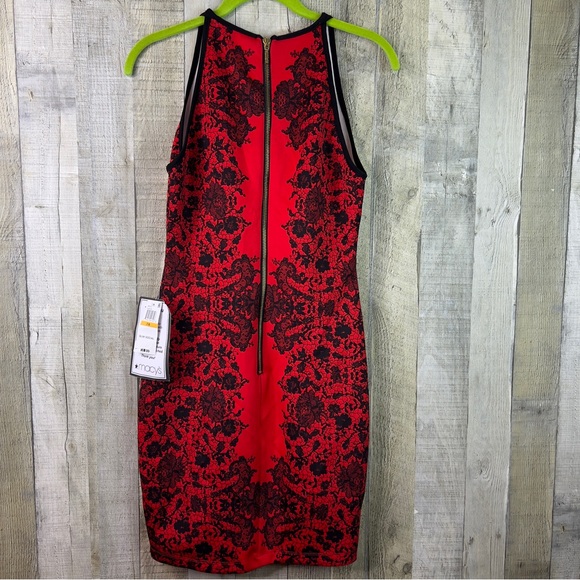 B. Darlin Red & Black Floral Printed Design Sleeveless Halter Neck BodyCon Dress - Picture 3 of 7